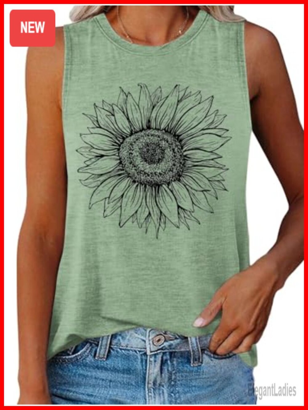 Women's Sleeveless Flower Graphic Tank Top Crewneck Flowy Summer Casual